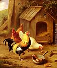 Edgar Hunt Famous Paintings - Chickens Feeding